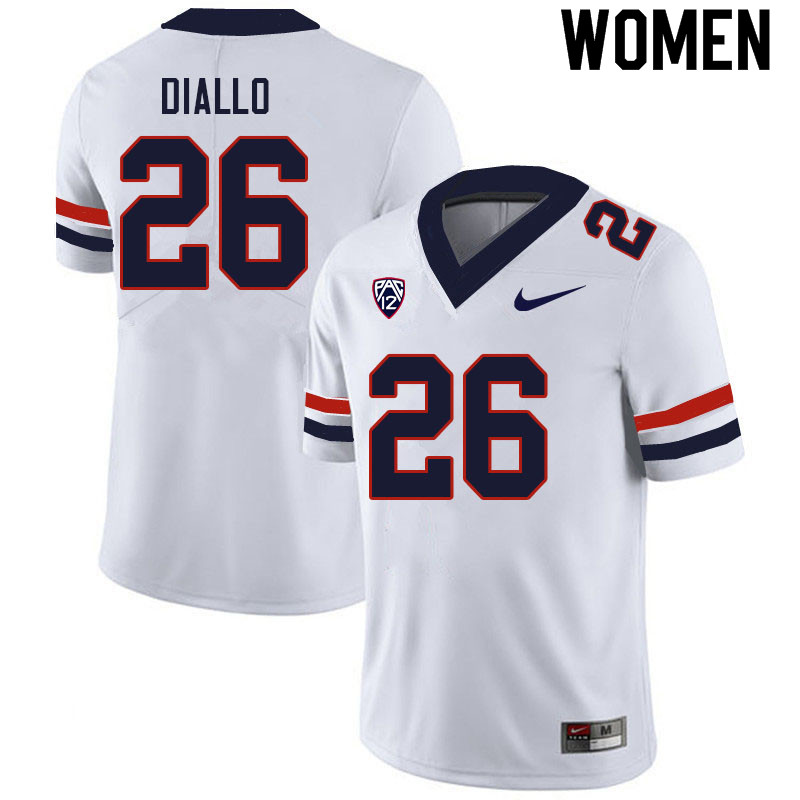 Women #26 Mo Diallo Arizona Wildcats College Football Jerseys Sale-White